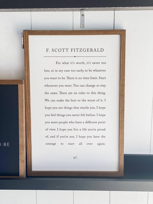 For What It's Worth F. Scott Fitzgerald Frame Wall Sign 8x12"