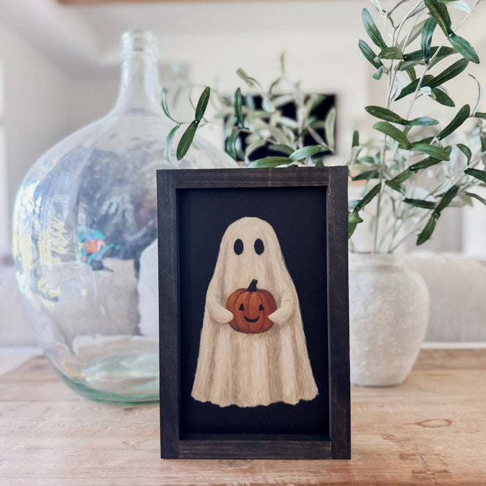 Ghost with Jack O'Lantern | Halloween Wall Art 8x12"
