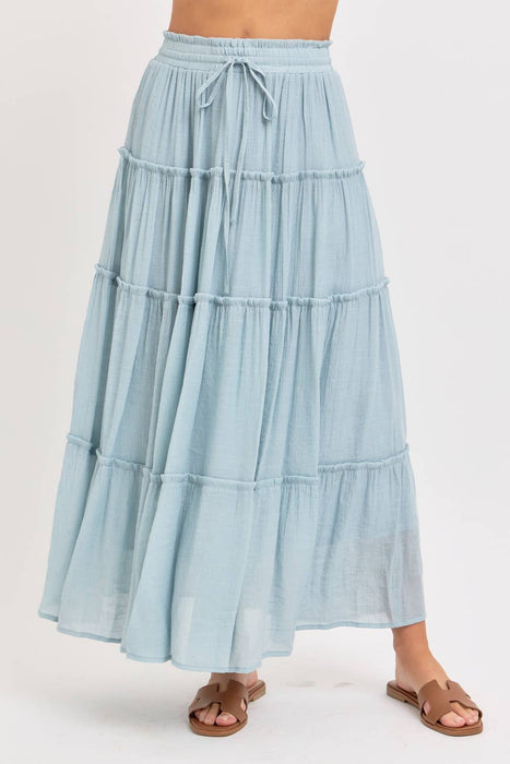 Olive Flowy Tiered Maxi Skirt