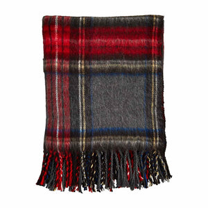 Gray Tartan Plaid Fringe Throw