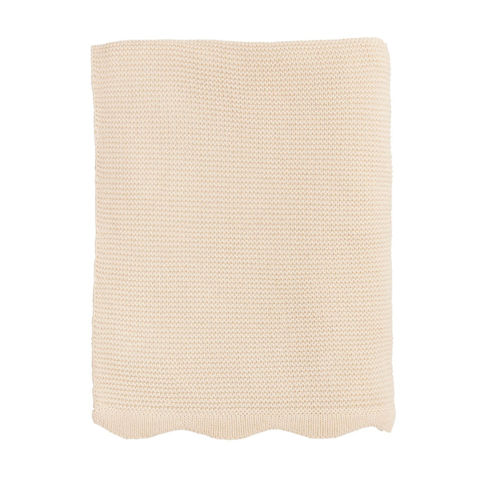 Cream Scalloped Throw Blanket