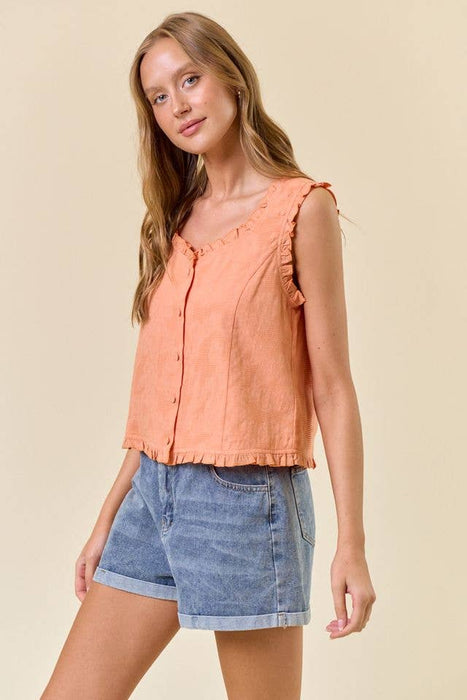 Ruffle Trimmed Cotton Jacquard Crop Top - Apricot