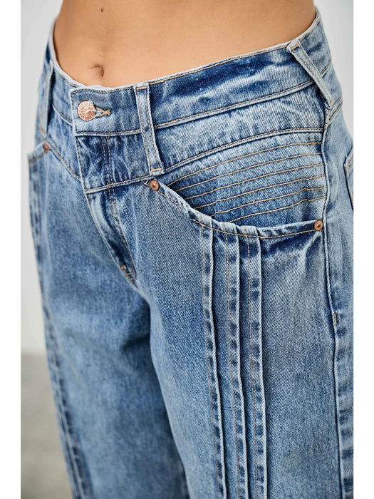 Pleated Barrel High Rise Denim Jean