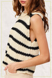 Black & Cream Chunky Striped Sleeveless Sweater Top