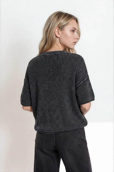 Burgundy Washed Raw Edge Short Sleeve Sweater