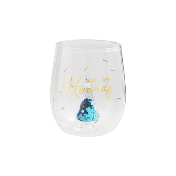 Hooray Birthday Glitter Wine Glass