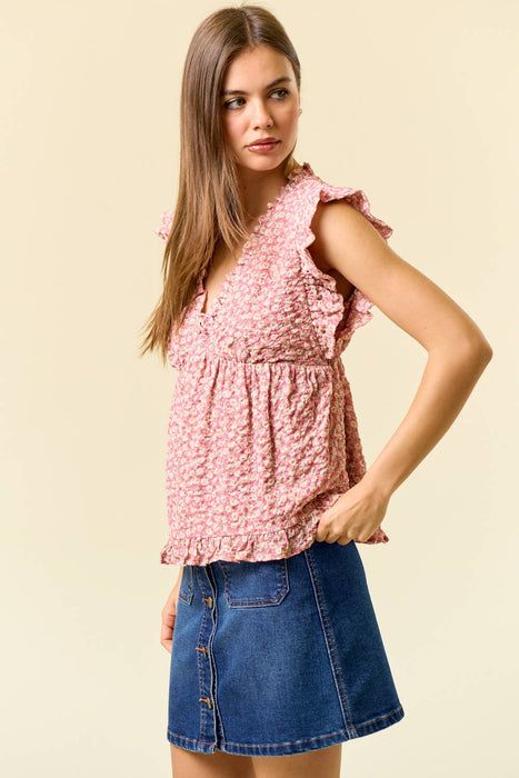 Puffy Floral Ruffled Babydoll Top