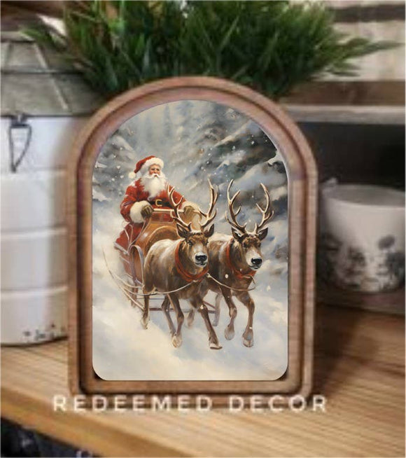 Arch Top Santa Sleigh Framed Art