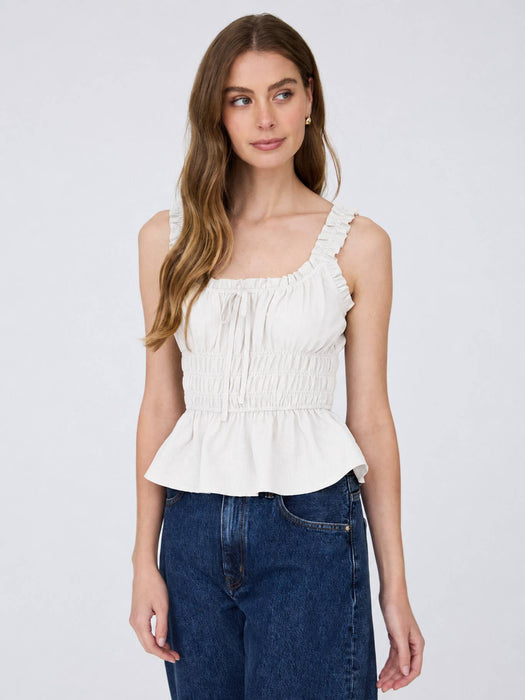 Ivory Ruffled Front Tie Shirred Waist Tank Top