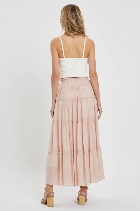 Olive Flowy Tiered Maxi Skirt