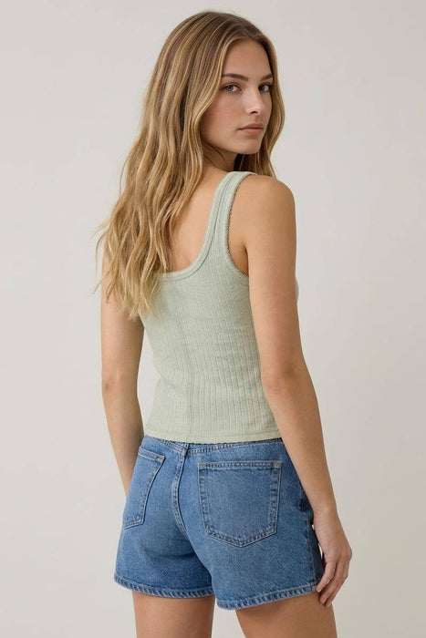 Light Blue Cotton Square Neck w/ Contrast Stitching Tank Top