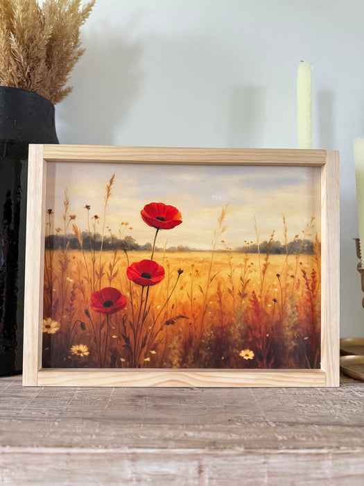 Fall Red Flowers Framed Wall Art - Dark Walnut Frame