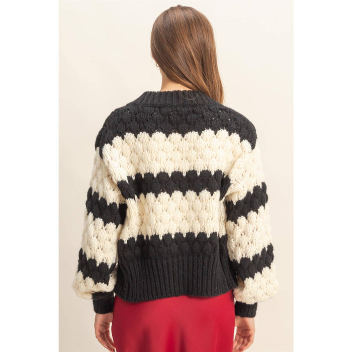 Black & Cream Oversized Cloud Pattern Knit Cardigan