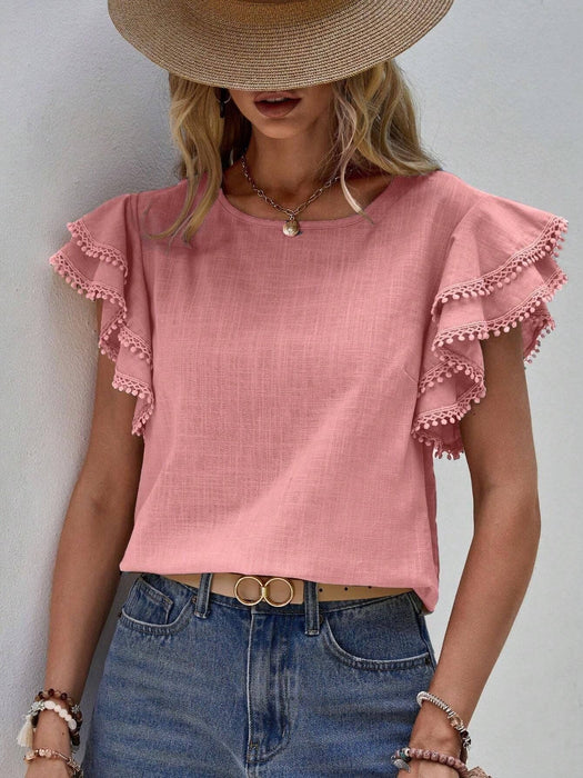 Ruffle Sleeve Blouse Short Sleeve Top | S-XL