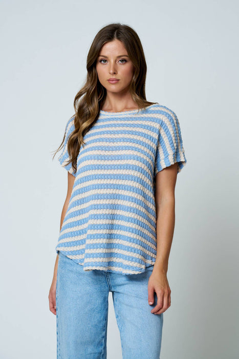 Dusty Blue Textured Stripe Knit Top