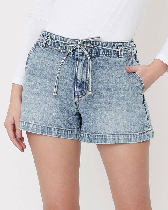 High Rise Waist Tie Denim Shorts