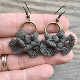 Micro Fringe Round Earrings - Army Green & Bronze