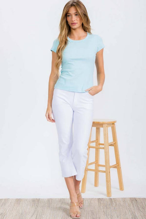 Smokey Olive Cotton Rib U-Neck Short Sleeve T-Shirt