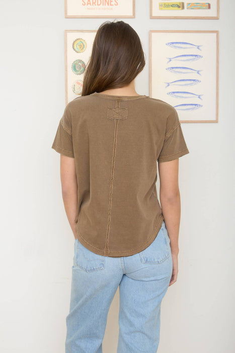 Brown Short Sleeve Exposed Seam Top