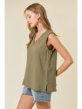 Sage Frayed V-Neck Sleeveless Top