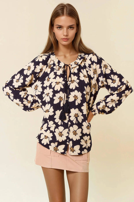 Floral Print Button Down Long Sleeve Blouse
