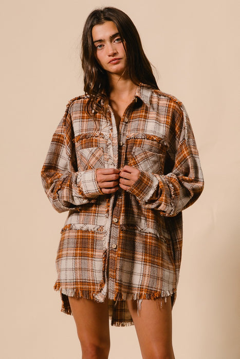 Checked Woven Frayed Dege Detail Shacket