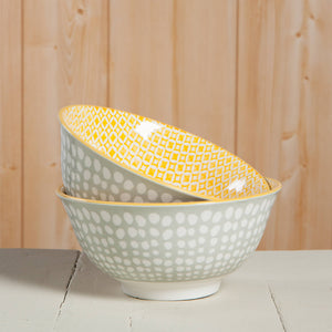 Dots Gray and Yellow Stamped Bowl 6 inch