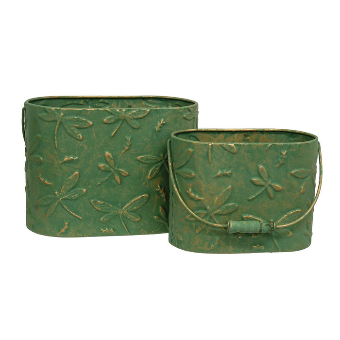 Dragonfly Green Metal Oval Buckets