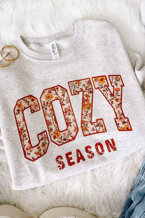 Floral Cozy Season Graphic Sweatshirt - Oatmeal Heather
