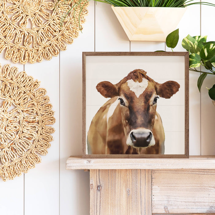 Watercolor Brown Cow Framed Wall Art