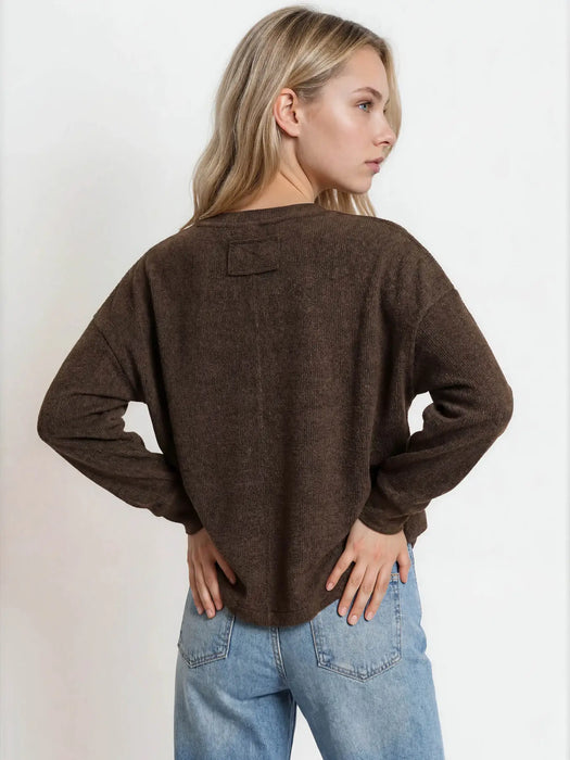 Brown Oversized Long Sleeve Textured Knit Top