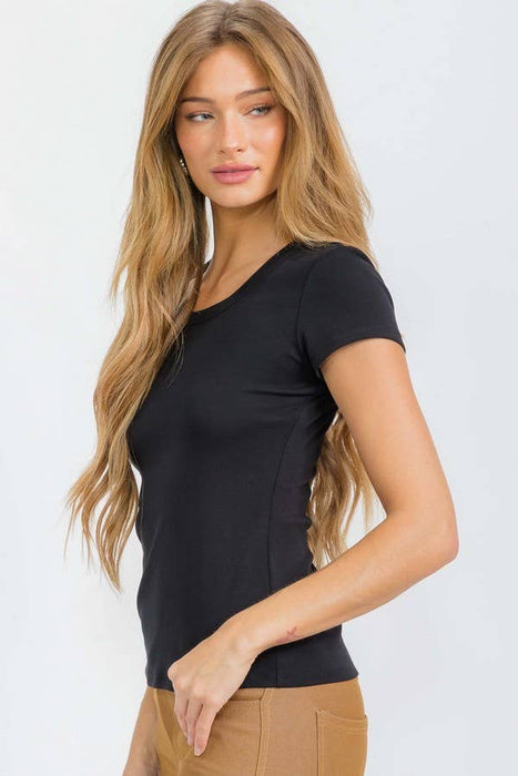 Smokey Olive Cotton Rib U-Neck Short Sleeve T-Shirt