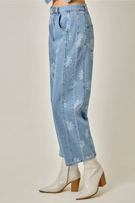 Printed Barrel Jeans