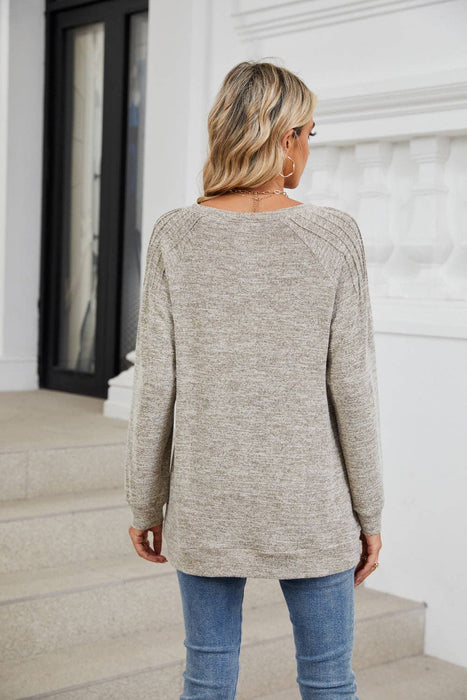 Dark Gray Round Neck Loose Long-sleeved Top | S-2XL