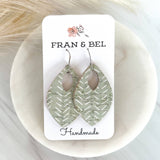 Sage Green and White Chevron Leather Teardrop Earrings