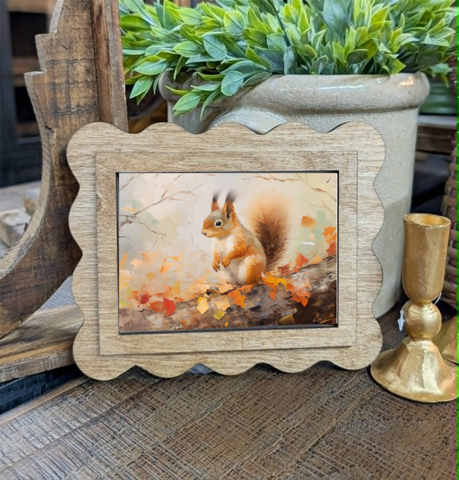 Fall Squirrel Scallop Framed Art