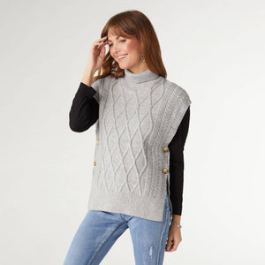 Leora Sweater Vest with Side Buttons - Heather Gray