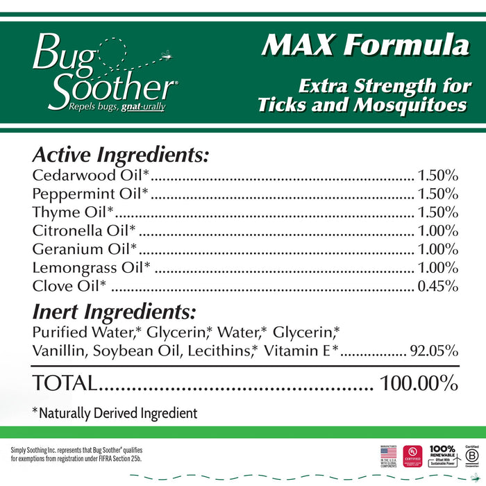 Bug Soother MAX Tick & Mosquito Repellent 8 oz.