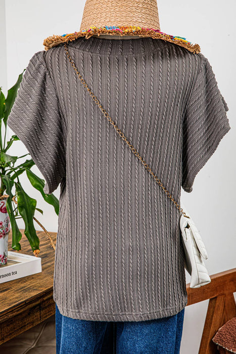Mocha Textured Flutter Sleeve Top