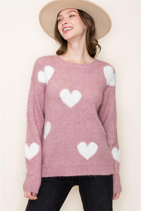 Mauve Valentine Heart Sweater