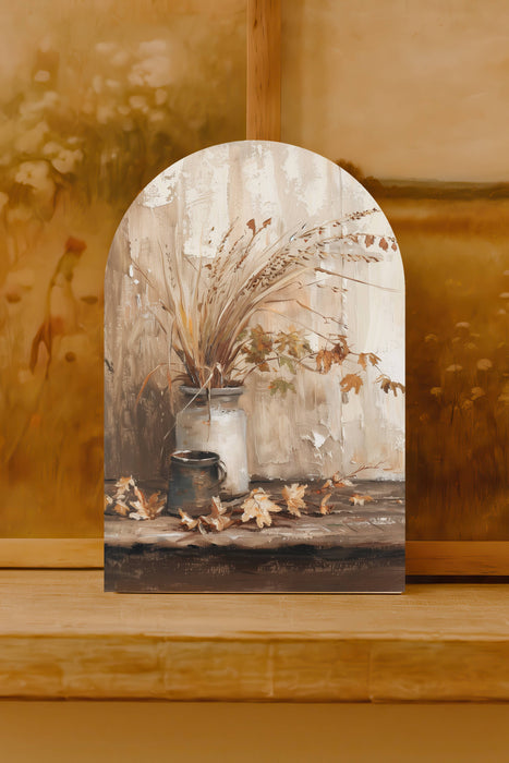 Stoneware Vase Arch Sign with Stand – Rustic Fall Table Decor