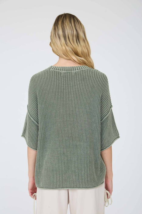 Burgundy Washed Raw Edge Short Sleeve Sweater
