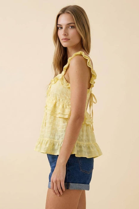 Yellow Flowy Chiffon Seersucker Gingham Tunic Top