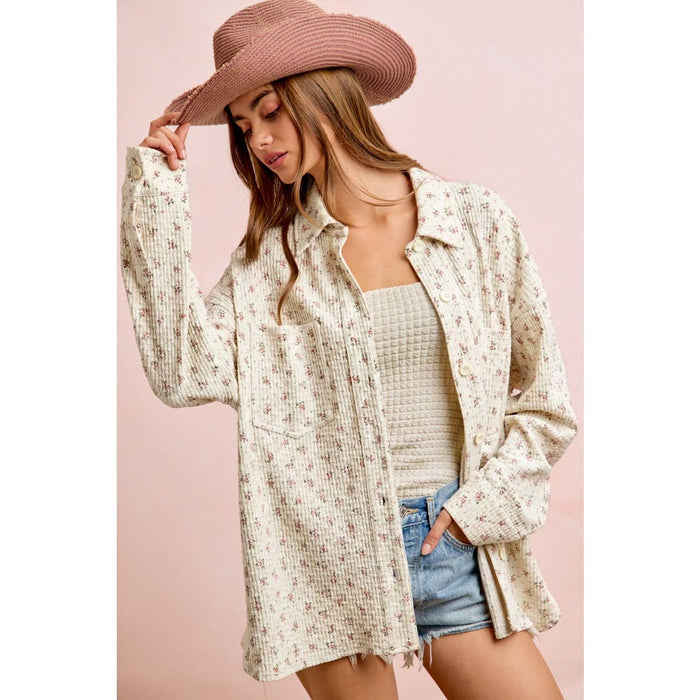 Floral Thermal Button Up Top