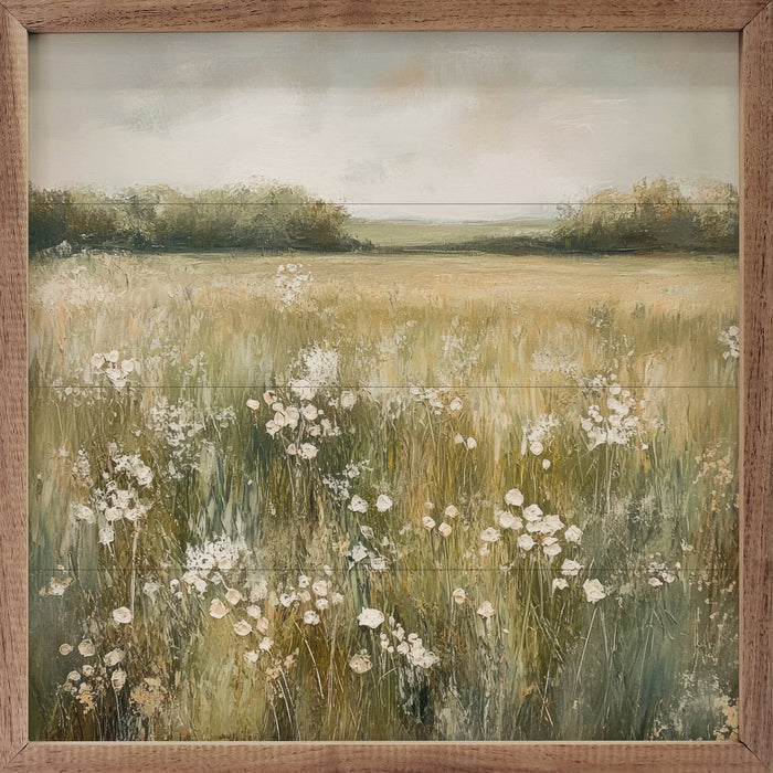 Neutral Field Of Flowers Framed Wall Art