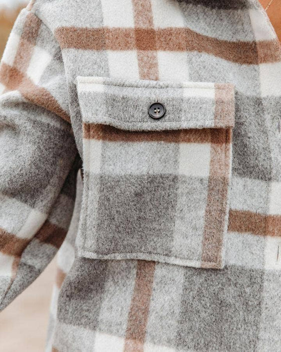 Light Gray Women's Plaid Button Flannel Shacket