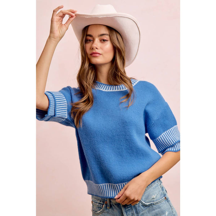 Blue Knit Double Sleeve Stop