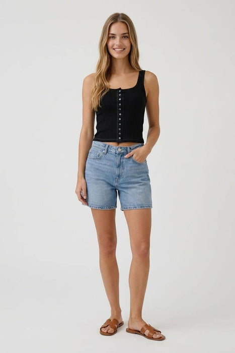 Light Blue Cotton Square Neck w/ Contrast Stitching Tank Top