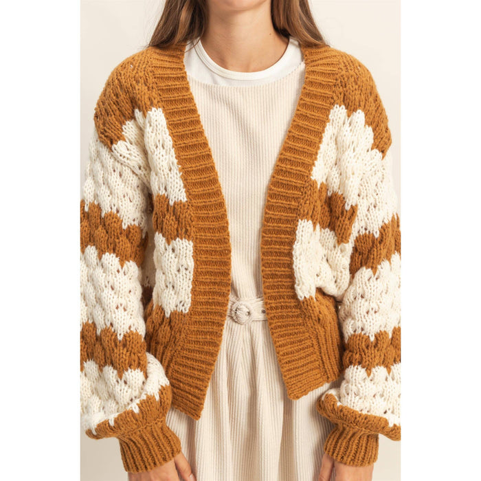 Black & Cream Oversized Cloud Pattern Knit Cardigan