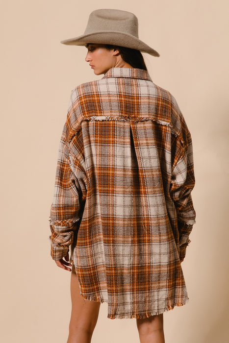Checked Woven Frayed Dege Detail Shacket